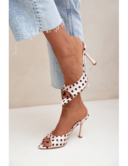 Women's High Heel Sandals With Polka Dots Beige Pevra
