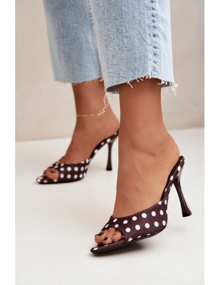 Women's High Heel Sandals With Polka Dots Chocolate Pevra