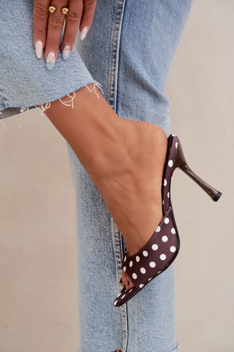 Women's High Heel Sandals With Polka Dots Chocolate Pevra
