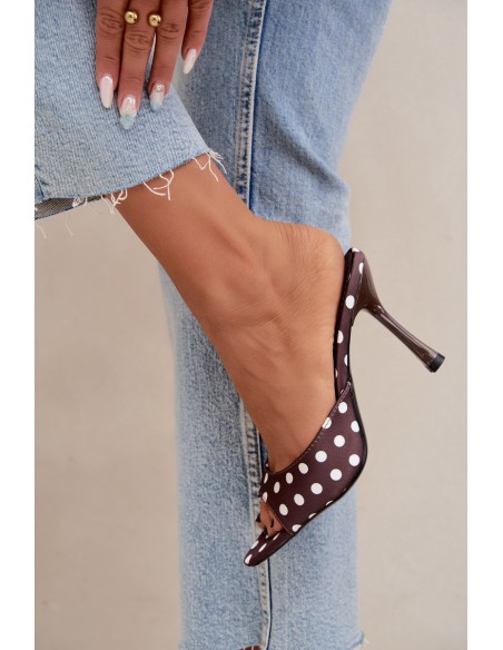 Women's High Heel Sandals With Polka Dots Chocolate Pevra