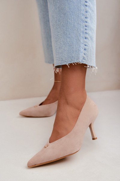 Women's Suede High Heels With Small Gold Detail Beige Adessa