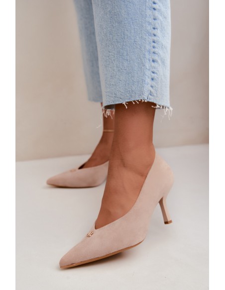 Women's Suede High Heels With Small Gold Detail Beige Adessa
