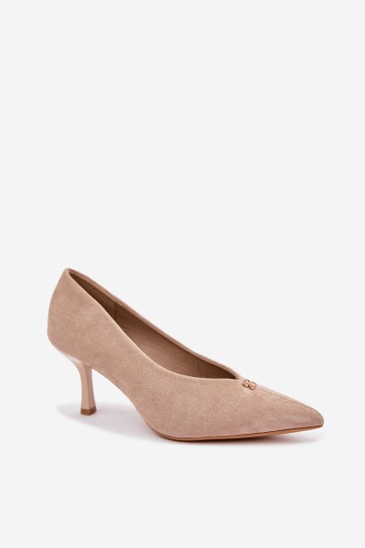 Women's Suede High Heels With Small Gold Detail Beige Adessa 2