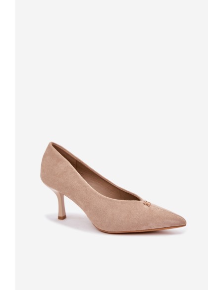 Women's Suede High Heels With Small Gold Detail Beige Adessa