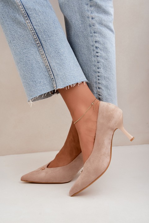 Women's Suede High Heels With Small Gold Detail Beige Adessa