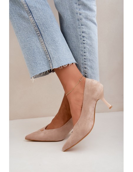 Women's Suede High Heels With Small Gold Detail Beige Adessa