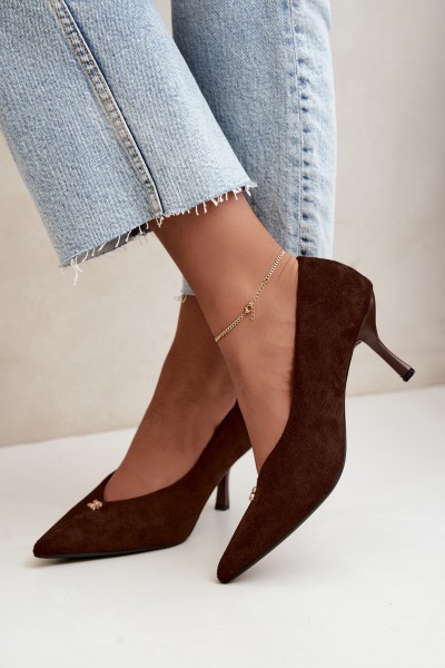Women's Suede High Heels With Small Gold Detail Chocolate Adessa