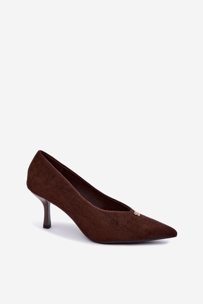 Women's Suede High Heels With Small Gold Detail Chocolate Adessa 2