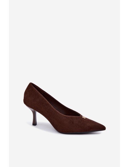 Women's Suede High Heels With Small Gold Detail Chocolate Adessa