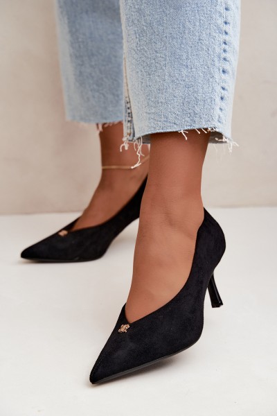 Women's Suede High Heels With Small Gold Detail Black Adessa