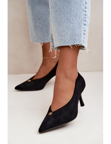 Women's Suede High Heels With Small Gold Detail Black Adessa