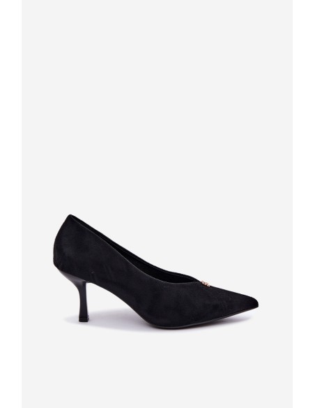 Women's Suede High Heels With Small Gold Detail Black Adessa