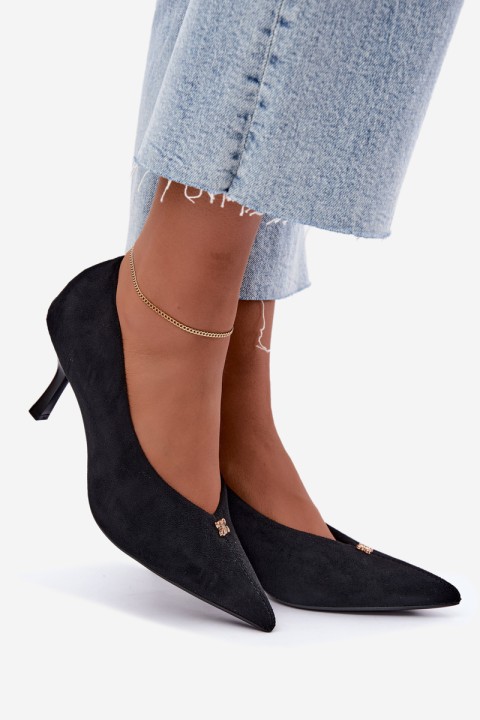 Women's Suede High Heels With Small Gold Detail Black Adessa