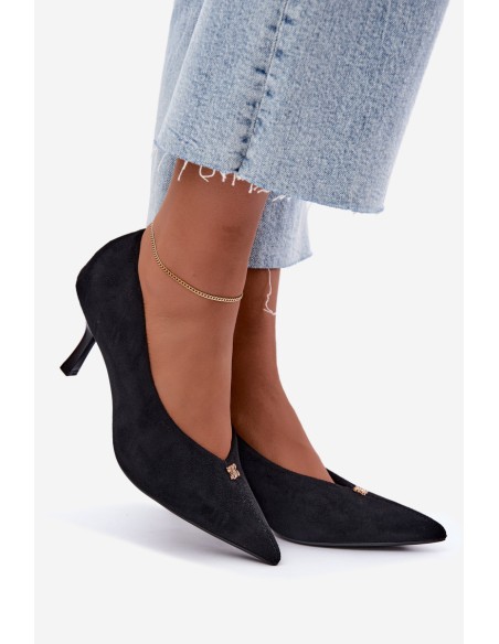 Women's Suede High Heels With Small Gold Detail Black Adessa