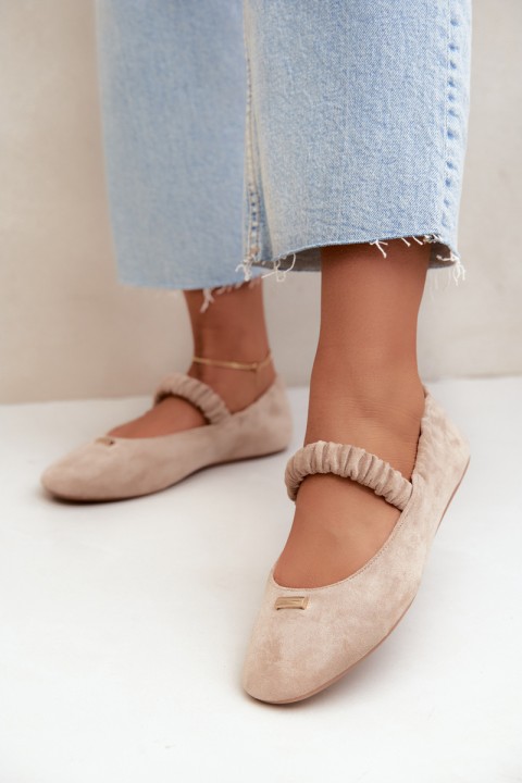 Beige Wrinkled Flat Ballerinas With Decorative Detail Brinelle