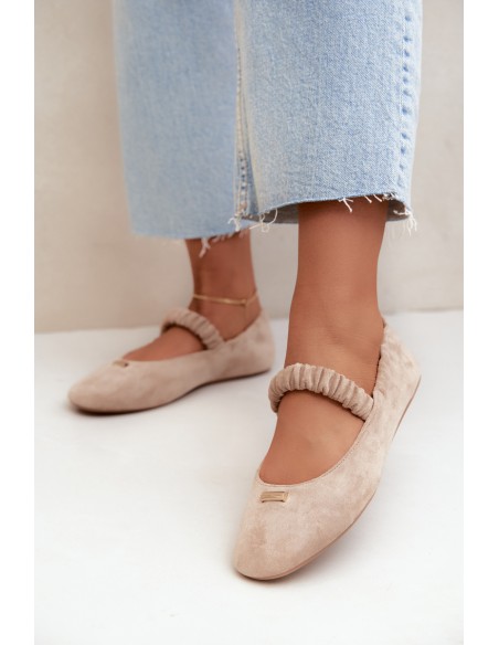 Beige Wrinkled Flat Ballerinas With Decorative Detail Brinelle