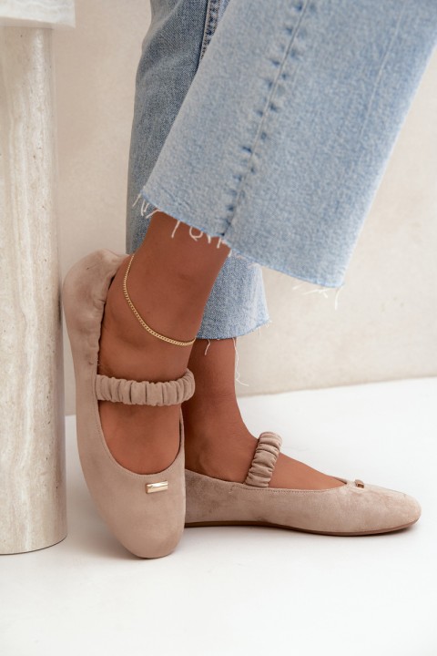 Beige Wrinkled Flat Ballerinas With Decorative Detail Brinelle