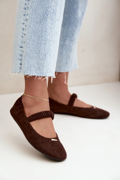 Women's Flat Wrinkled Ballerinas With Decorative Detail Chocolate Brinelle
