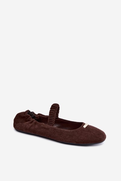 Women's Flat Wrinkled Ballerinas With Decorative Detail Chocolate Brinelle 2