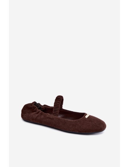 Women's Flat Wrinkled Ballerinas With Decorative Detail Chocolate Brinelle