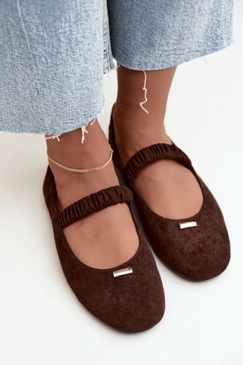 Women's Flat Wrinkled Ballerinas With Decorative Detail Chocolate Brinelle