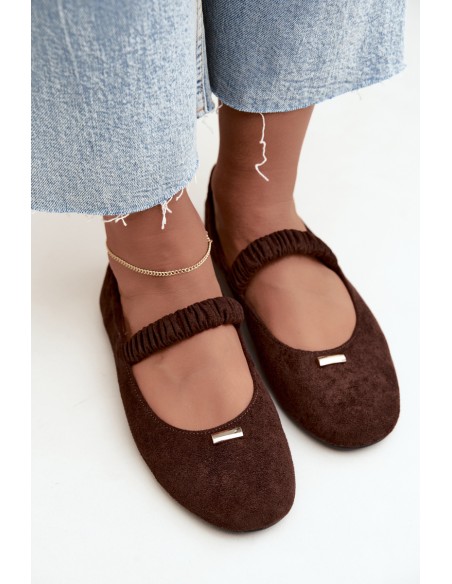 Women's Flat Wrinkled Ballerinas With Decorative Detail Chocolate Brinelle