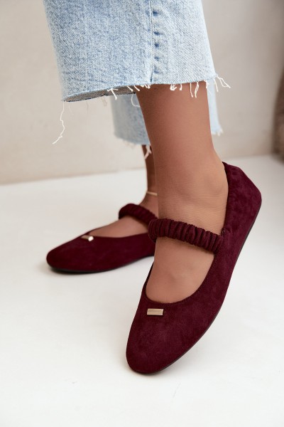 Bordeaux Pleated Flat Ballerinas With Decorative Detail Brinelle