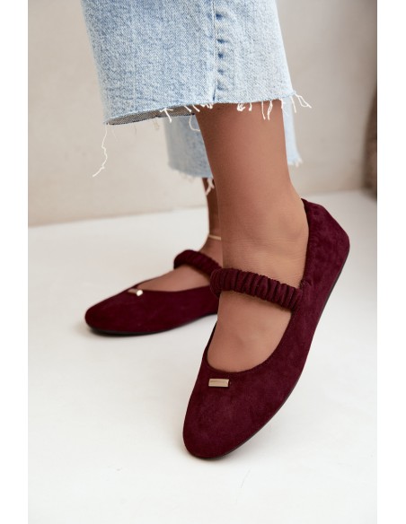 Bordeaux Pleated Flat Ballerinas With Decorative Detail Brinelle