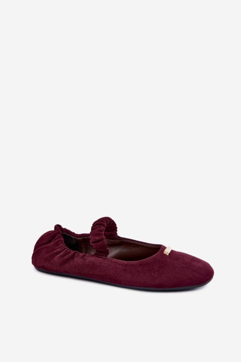 Bordeaux Pleated Flat Ballerinas With Decorative Detail Brinelle