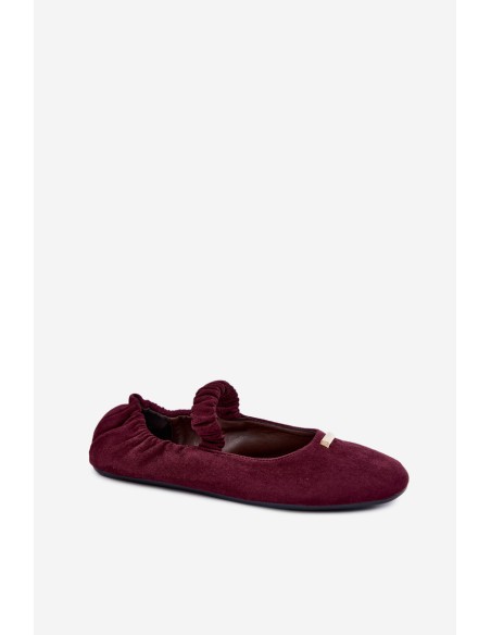 Bordeaux Pleated Flat Ballerinas With Decorative Detail Brinelle