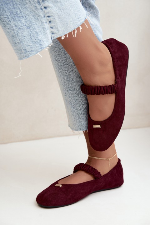 Bordeaux Pleated Flat Ballerinas With Decorative Detail Brinelle