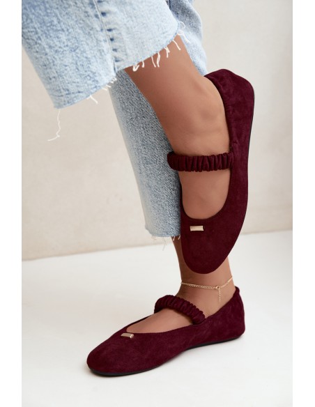 Bordeaux Pleated Flat Ballerinas With Decorative Detail Brinelle