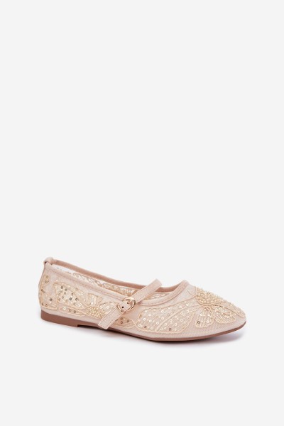 Beige Mesh Ballerinas With Embroidery and Sequins Caletta 2
