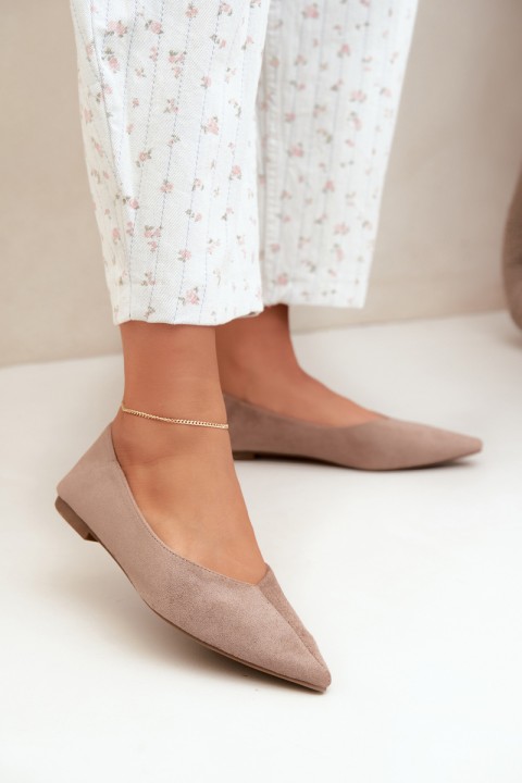 Women's Pointed Toe Ballerinas Faux Suede Dark Beige Corabella