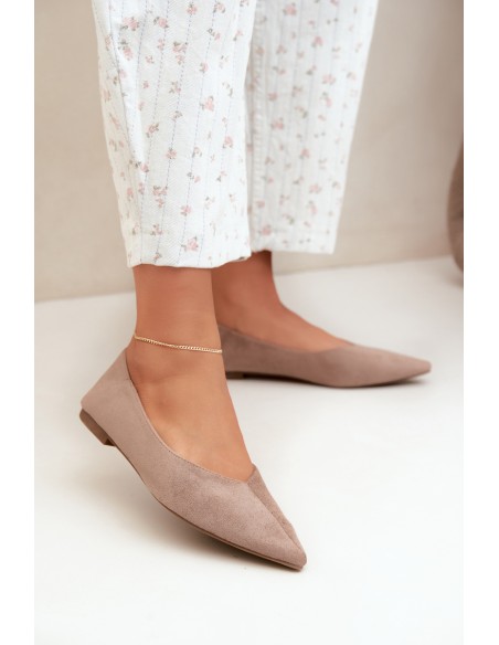 Women's Pointed Toe Ballerinas Faux Suede Dark Beige Corabella