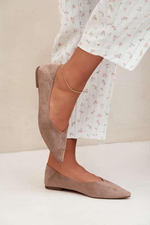 Women's Pointed Toe Ballerinas Faux Suede Dark Beige Corabella