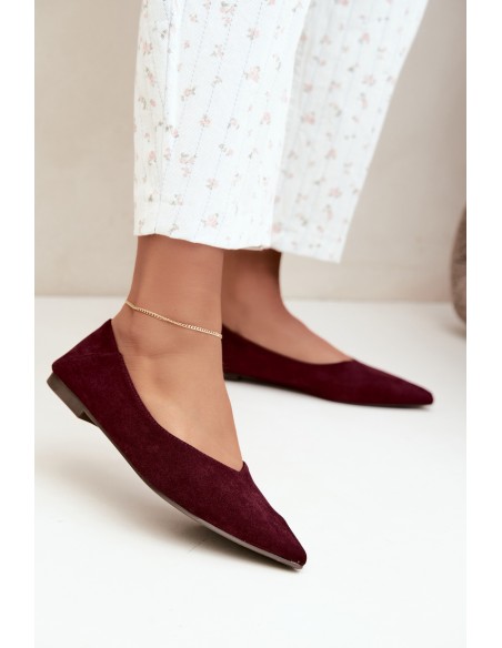 Ballet Flats with Pointed Toes Imitation Suede Bordeaux Corabella