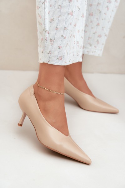 Women's Beige High Heels with Stitching and Ruching Dalis
