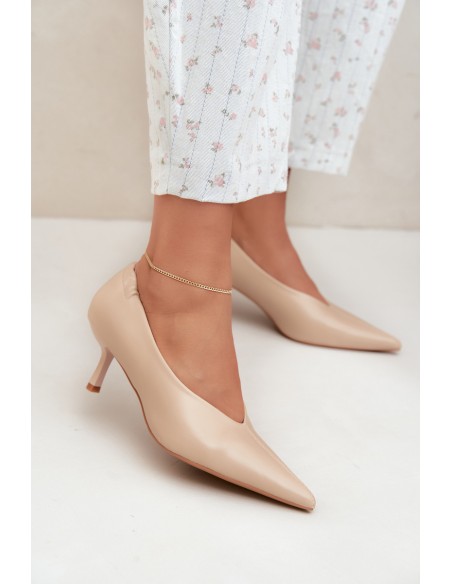 Women's Beige High Heels with Stitching and Ruching Dalis