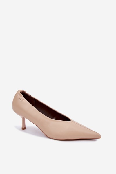 Women's Beige High Heels with Stitching and Ruching Dalis 2