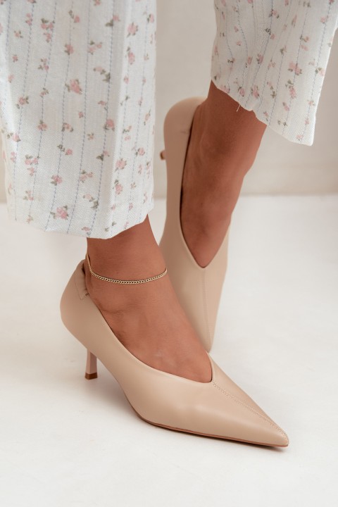 Women's Beige High Heels with Stitching and Ruching Dalis