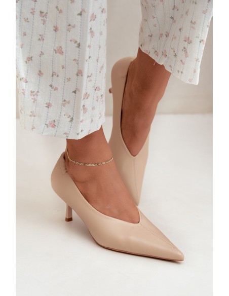 Women's Beige High Heels with Stitching and Ruching Dalis