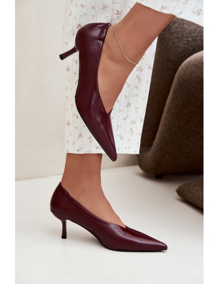 Women's Burgundy Heels with Topstitching and Gathering Dalis