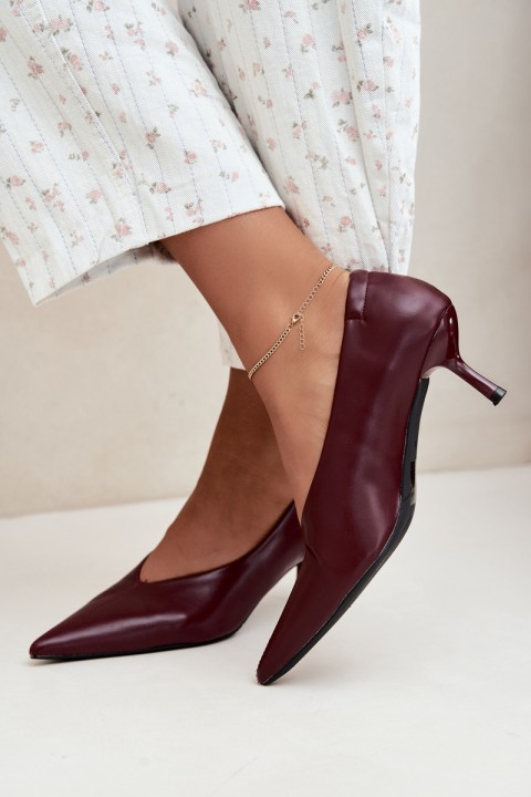 Women's Burgundy Heels with Topstitching and Gathering Dalis