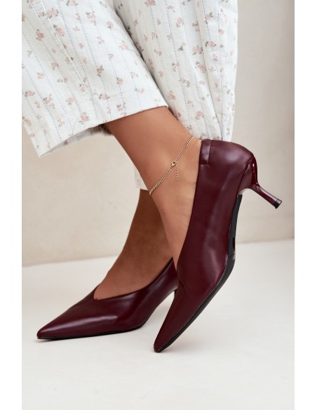 Women's Burgundy Heels with Topstitching and Gathering Dalis