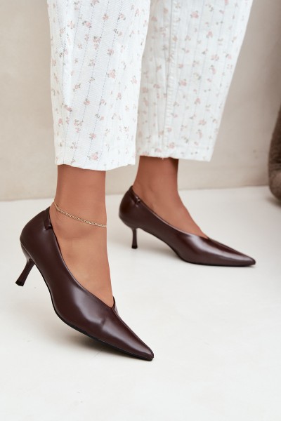 Women's Chocolate High Heels With Stitching And Gathering Dalis