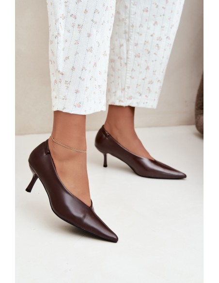 Women's Chocolate High Heels With Stitching And Gathering Dalis