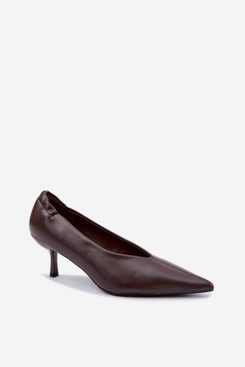Women's Chocolate High Heels With Stitching And Gathering Dalis