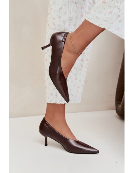 Women's Chocolate High Heels With Stitching And Gathering Dalis