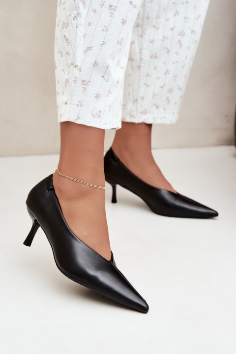 Women's Black Heels with Stitching and Gathering Dalis